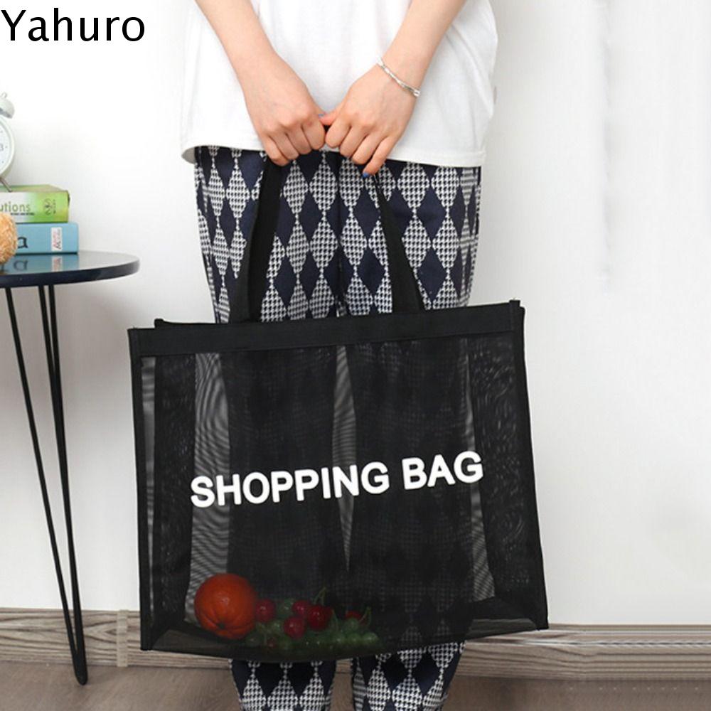 YAHURO Đen Túi mua sắm Lưới Trong Suốt Một bên vai Nylon Túi tote sức chứa lớn Thường ngày Túi đeo chéo Túi đựng đồ du lịch Nữ