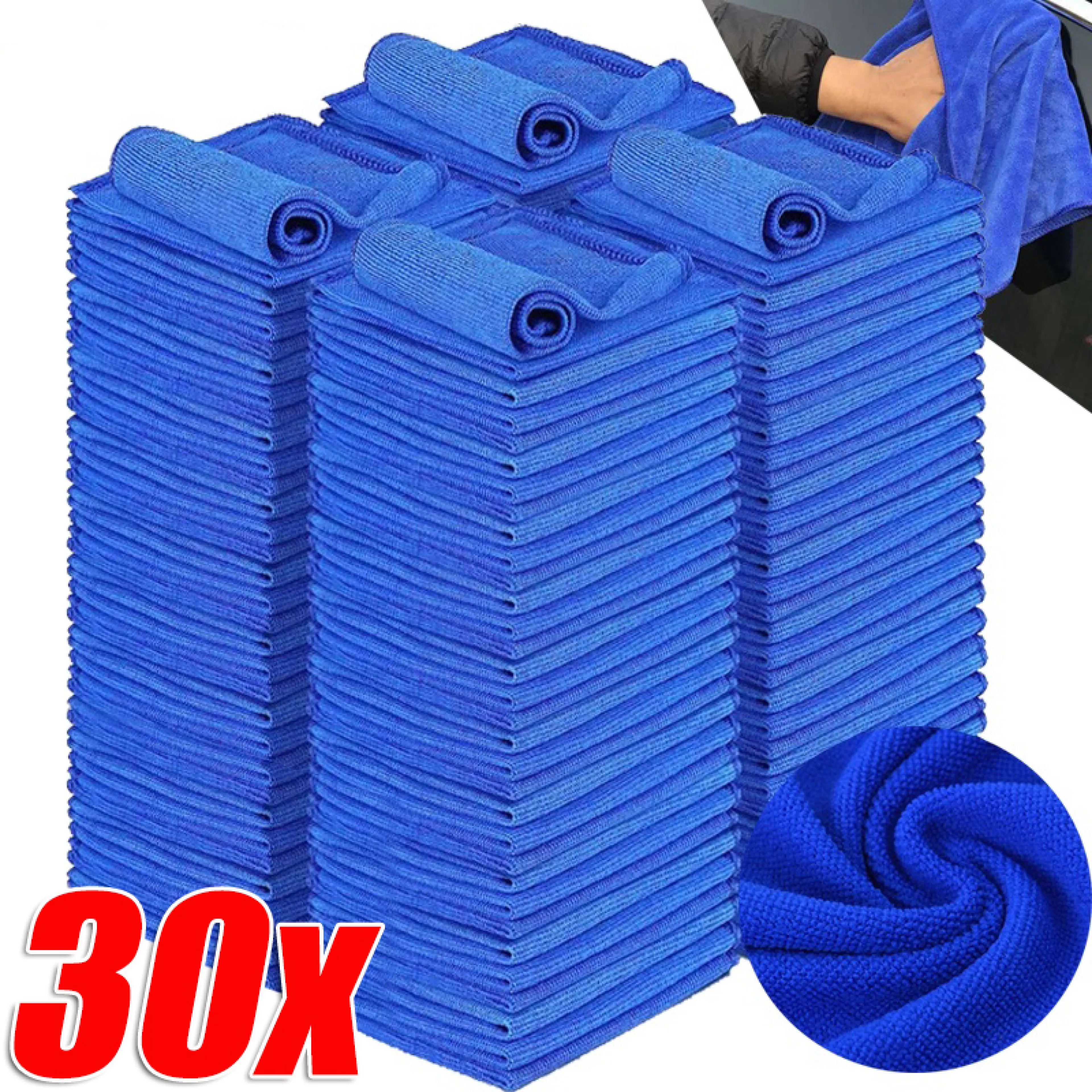 30ชิ้น ผ้าเช็ดรถไมโครไฟเบอร์ / ผ้าเช็ดรถ / ผ้าเช็ดทำความสะอาดรถ / ผ้าเช็ดทำความสะอาดรถ / ผ้าขัดเงาสำหรับดูแลรถยนต์ / ผ้าทำความสะอาดบ้าน