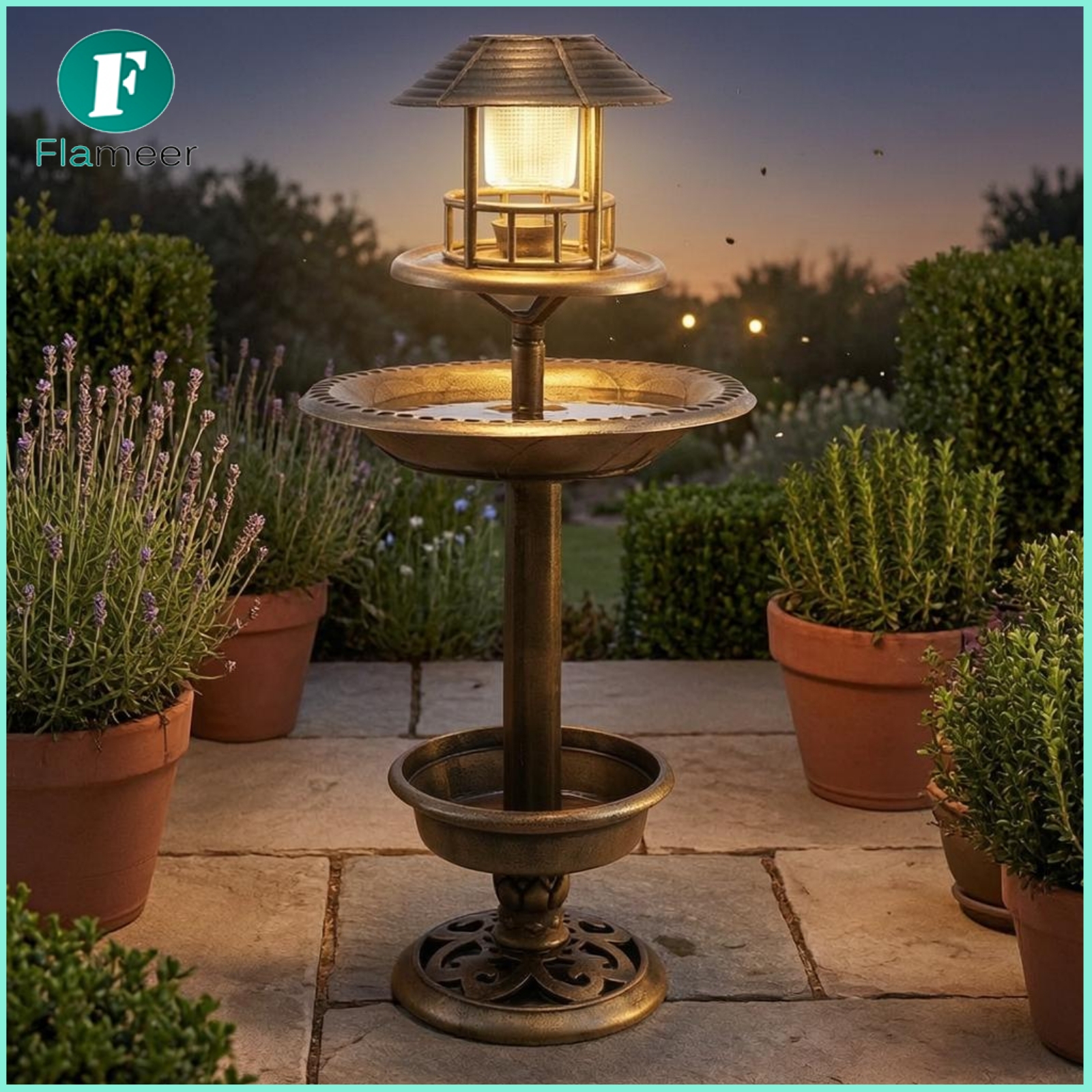 Flameer Freestanding Decorative Birdbath Combo Scalloped Solar Bird Bath Weather Resistant LED Bird Bath for Outdoor ราคา 1,698 บาท*ส่งฟรี