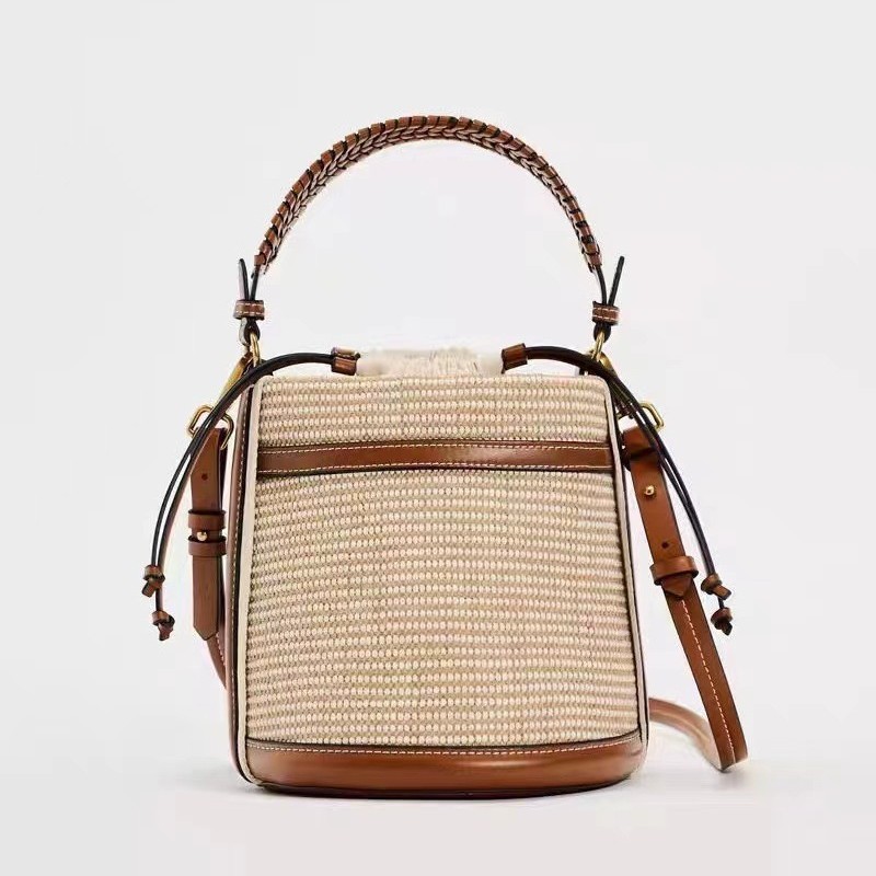 100% ZARA-New Fashion Color Matching Single Shoulder Portable Crossbody Woven Bucket Bag Women