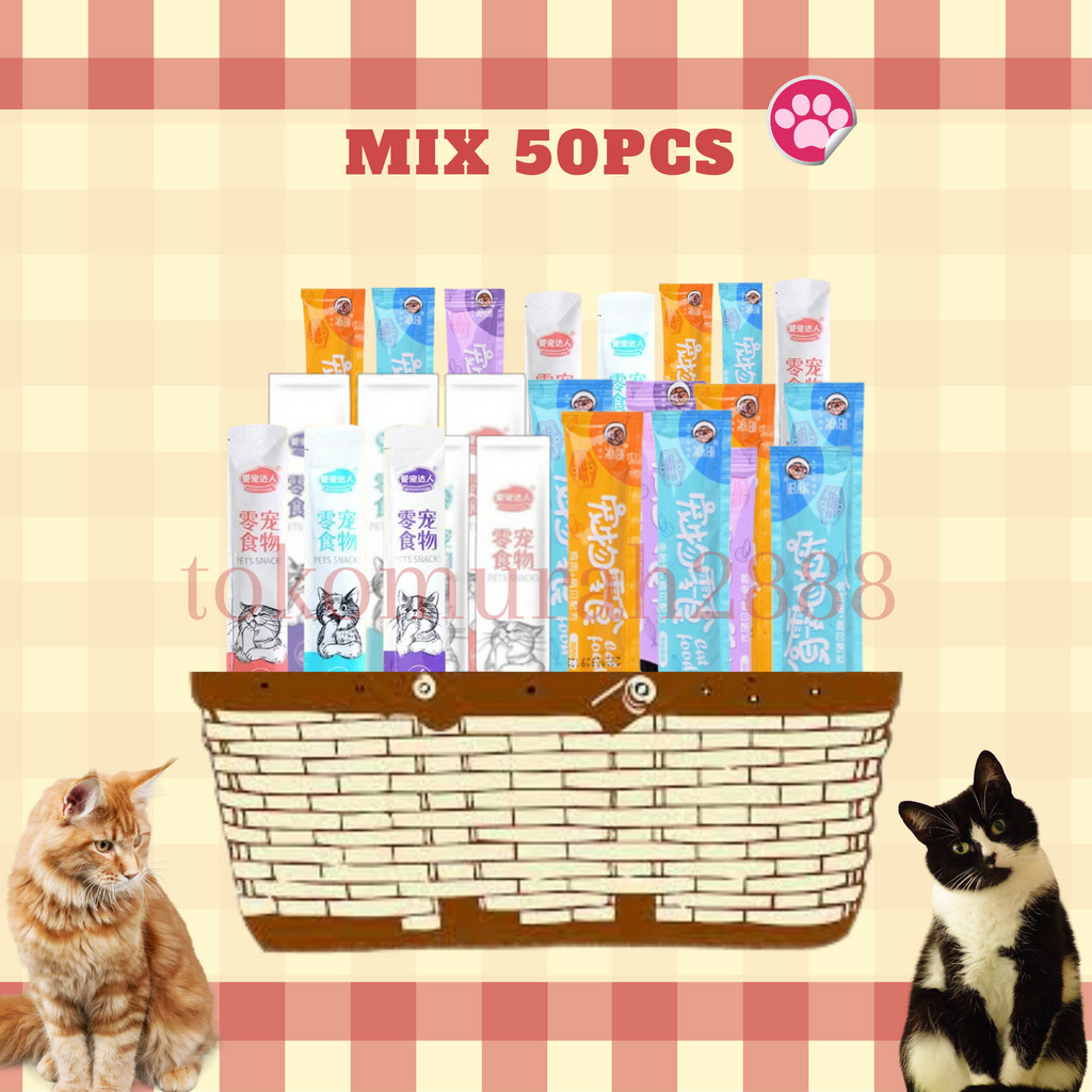 Mixed Cat Snacks Contains 50 Pcs / Small Cat Strips / Cat Snacks / Food Fattening Snacks Harga 36,400 rupiah*Gratis Ongkir