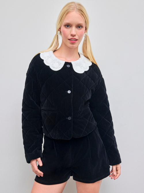 Cider Velvet Collar Contrasting Binding Pocket Oversized Puffer ราคา 1,849 บาท*ส่งฟรี
