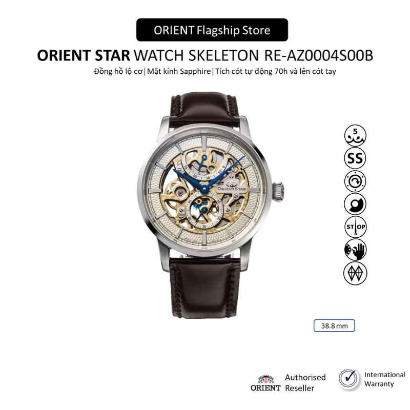 Đồng hồ cơ nam Orient Star Watch Skeleton RE-AZ0004S00B mặt lộ cơ