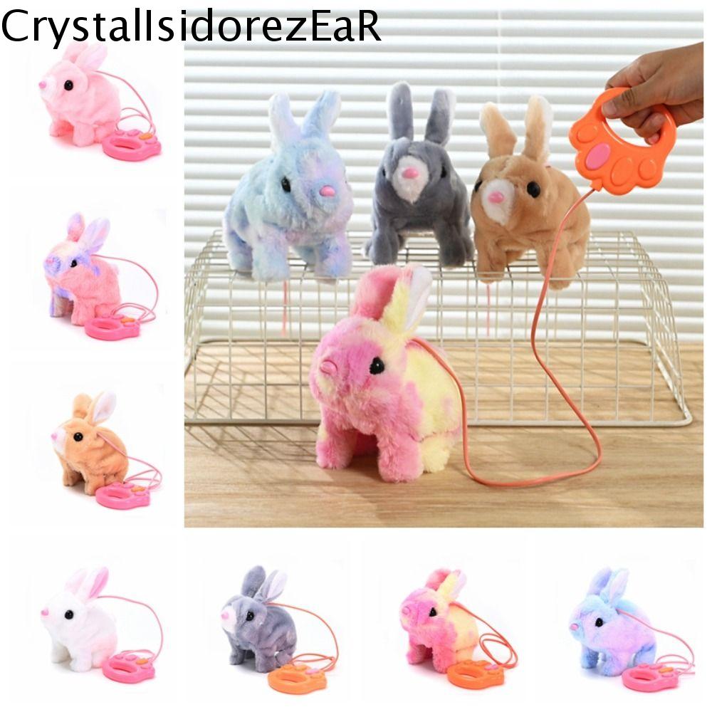 CRYSTAL Điện tử Đồ chơi thỏ di chuyển Mô phỏng Có âm thanh/dây thừng Đồ chơi nhạc điện bằng nhung lô
