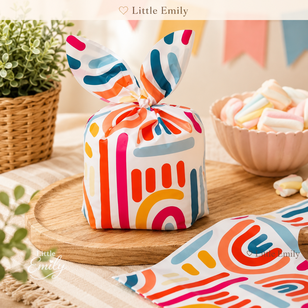 FP1347 (50PCS) Boho Rainbow Colors Bunny Ear Cookie Candy Loot Bag Giveaway Souvenir Gift Bag