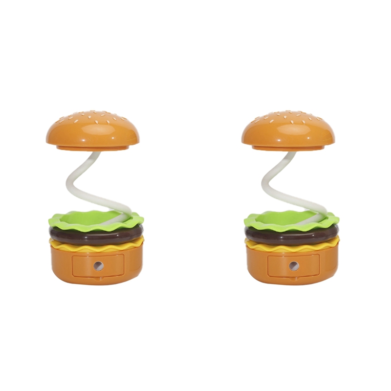 2X Desk Lamp for Kids Rechargeable Hamburger Small Desk Lamp with Adjustable Neck Touch Switch with Pencil Sharpener