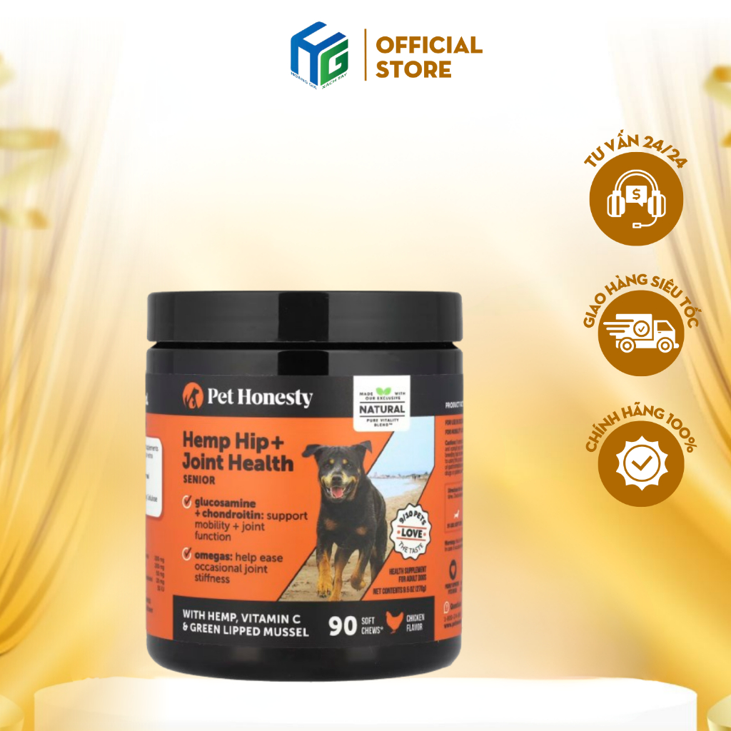 Viên nhai sụn, khớp và hông cho cún Pet Honesty - Hip + Joint Health giảm cứng khớp phát triển sụn