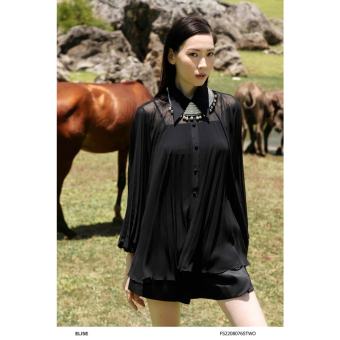 Set áo đen dập ly buộc nơ tay thiết kế Elise FS2208076STWOBK