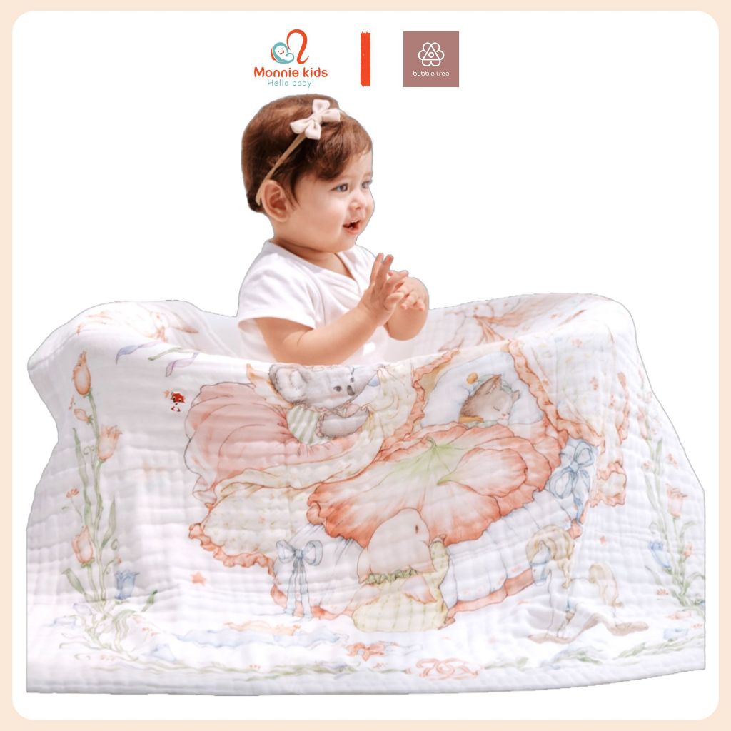 Khăn tắm 6 lớp sợi cotton Bubble Tree cho bé 110x110cm, khăn đa năng thấm hút tốt - Monnie Kids