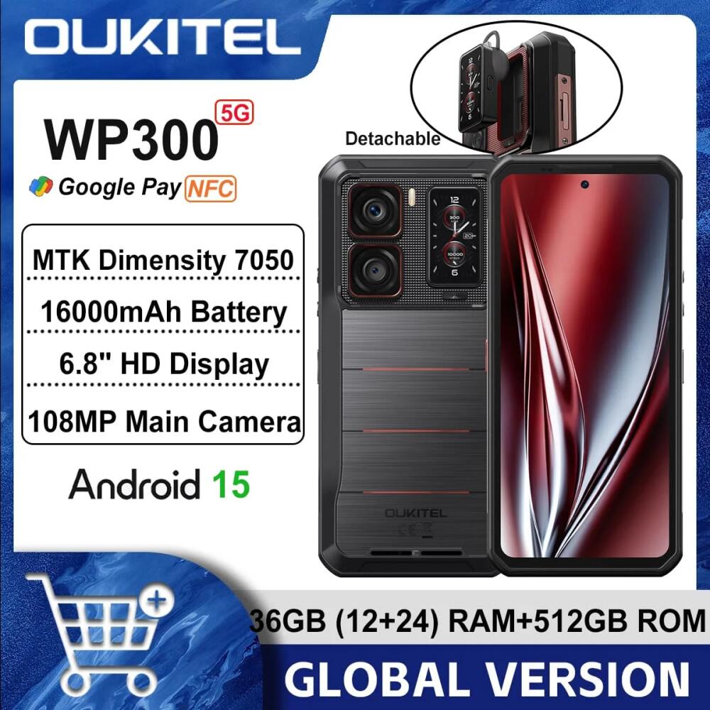 Oukitel WP300 5G Rugged Smartphone 12GB+512GB 120W Android15 Mobile Phone 16000mAh 6.78" FHD+ 108MP Camera oukitel Cell Phone ราคา 15,500 บาท*ส่งฟรี