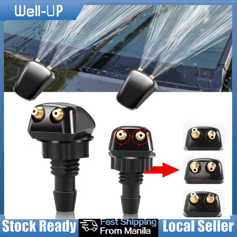 Universal Dual 2-Hole Windshield Washer Nozzle – Adjustable Water Spray Jet, Black
