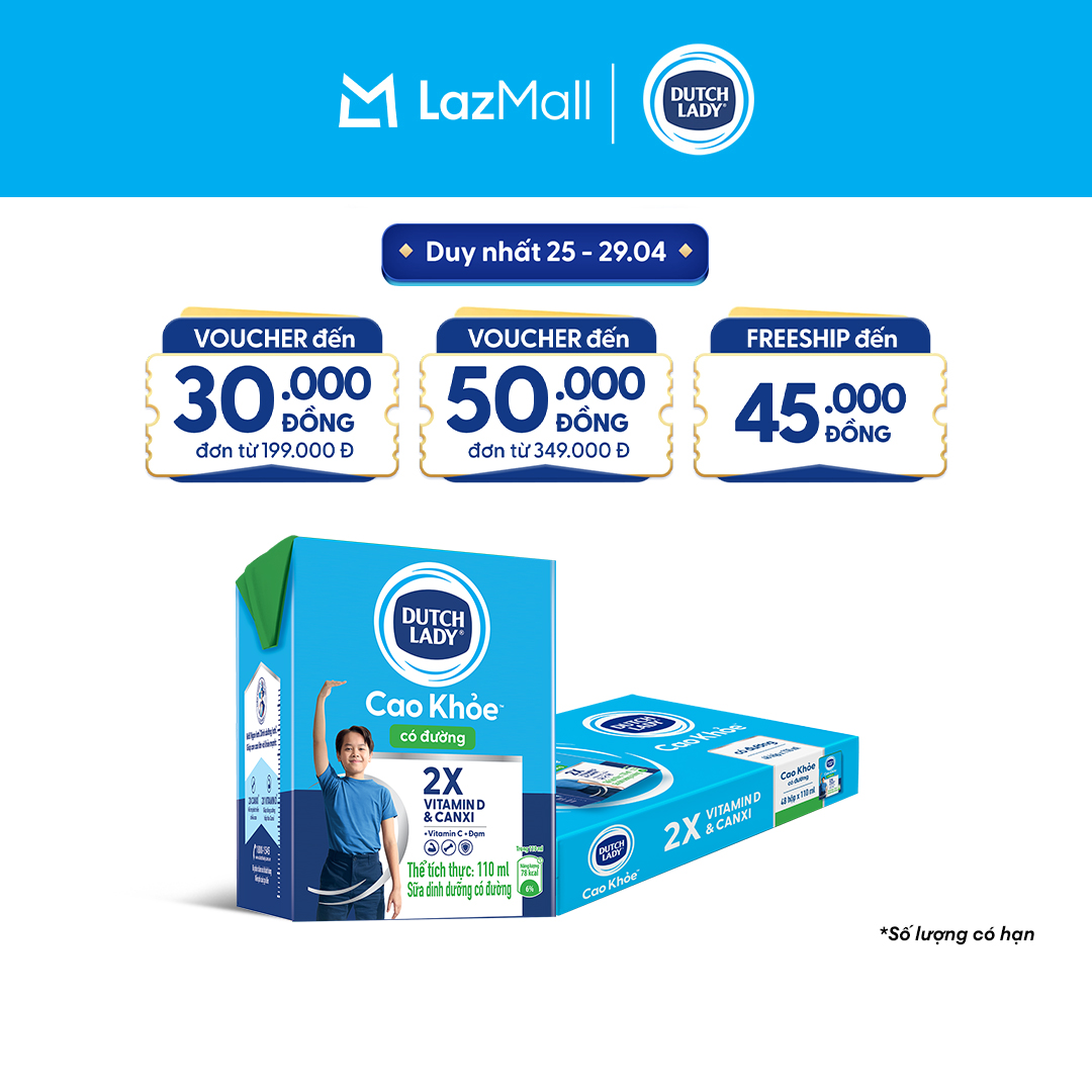 Thùng 48 Hộp Sữa Dutch Lady Cô Gái Hà Lan Cao Khỏe Có Đường 110ml (48x110ml) cho trẻ trên 1 tuổi