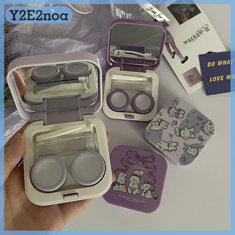 Y2E2noa เคสคอนแทคเลนส์ลายการ์ตูนน่ารักพกพาสะดวกสำหรับผู้หญิงกล่องเก็บเลนส์ขนาดเล็กแบบพกพาสำหรับผู้หญิง