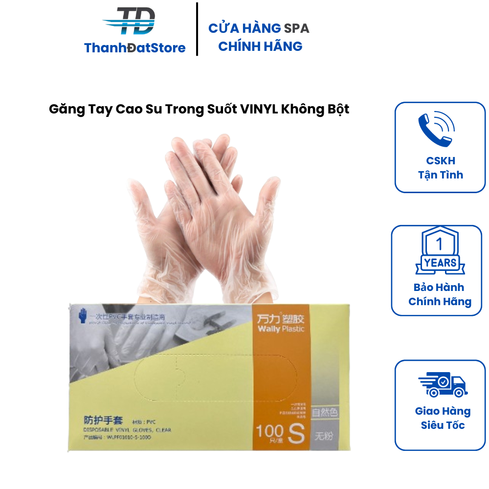 Găng tay cao su trong suốt vinyl không bột | hộp 50 đôi găng tay