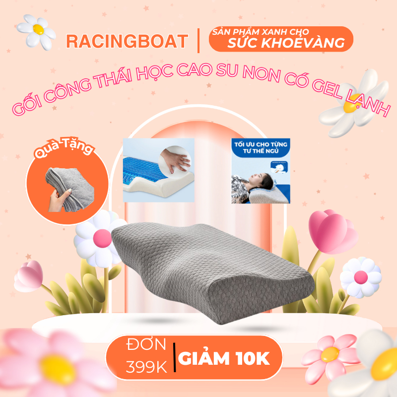 Gối Cao Su Non Có Gel, Gối Lạnh Chống Ngáy Ngủ Và Đau Cột Sống Cổ , Gối Công Thái Học RACINGBOAT