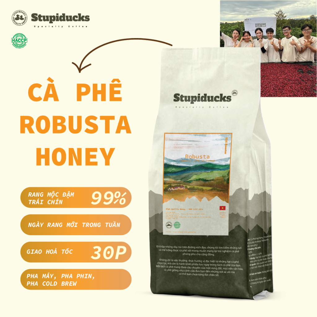( Túi lớn) Cà phê Việt Nam Robusta Honey Lâm Đồng - Stupiducks Specialty Coffee (SSC)