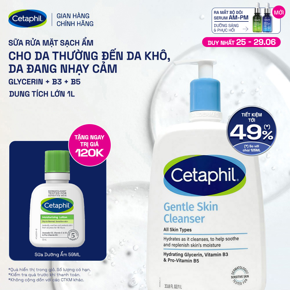 Sữa rửa mặt dịu lành cho da nhạy cảm Cetaphil Gentle Skin Cleanser 1000ml