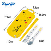 Sanrio Pikachu Antibacterial Childrens Lunch Box Set (Including Chopsticks Spoon and Fork)
