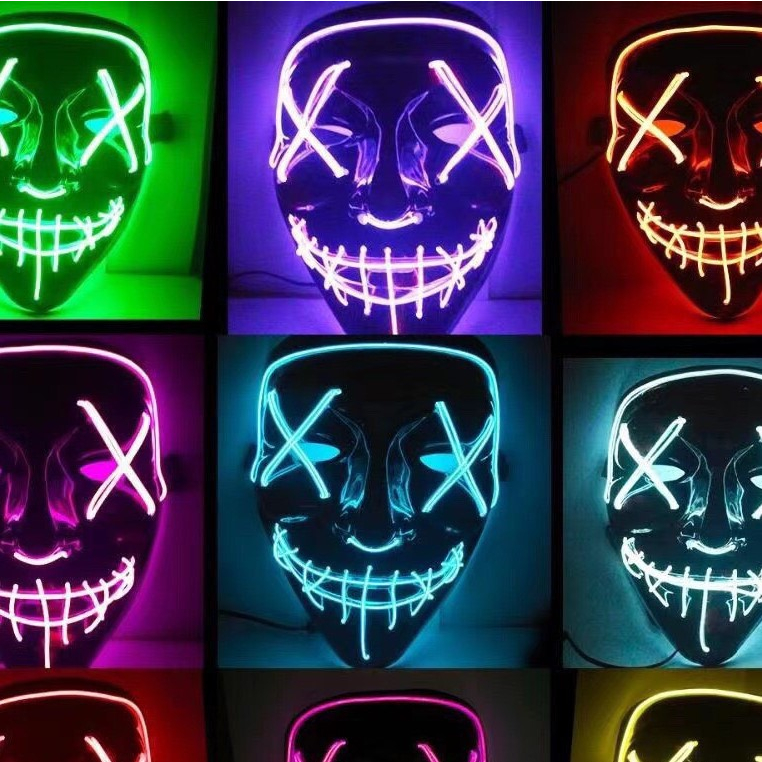 Mặt nạ hacker đèn led dây phát sáng hóa trang Halloween có đèn led nhiều