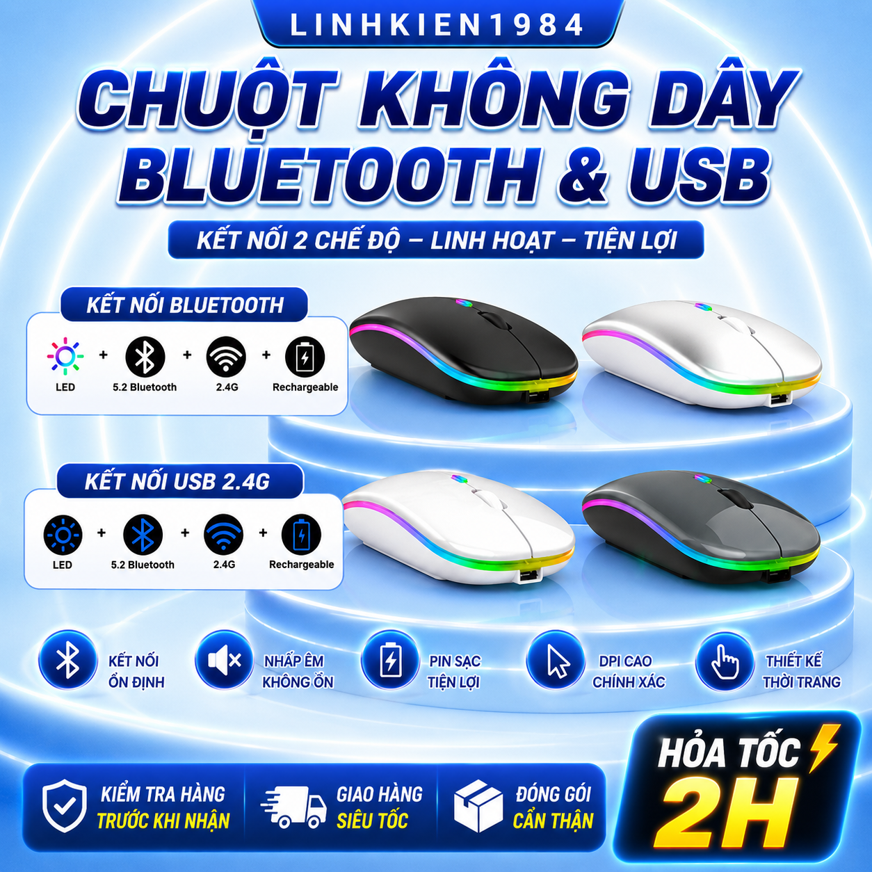Yindiao A2 Wireless Mouse - Noise Canceling, Rechargeable Battery, No Need to Change Batteries