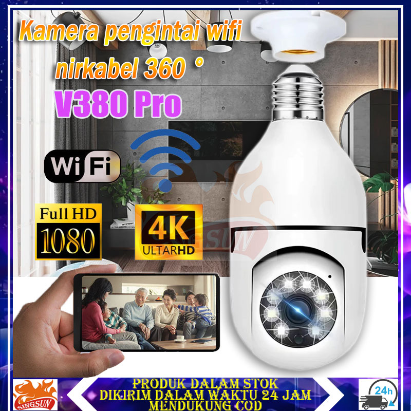 Kamera CCTV Lampu V380 Pro 8MP Camera CCTV Lampu CCTV Kamera Cctv Wifi Wireless Ip Smart Camera 360 PTZ & Memory Card Harga  75,000 rupiah*Gratis Ongkir
