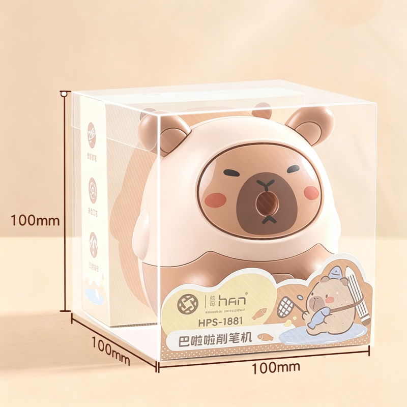 Gọt bút chì tay quay Capybara tự động đưa bút vào và lùi ra - Hình thú dễ thương ABS chịu lực lưỡi dao hợp kim dùng cho bút 6-8mm bao bì trong suốt cao cấp sang trọng quà tặng ý nghĩa