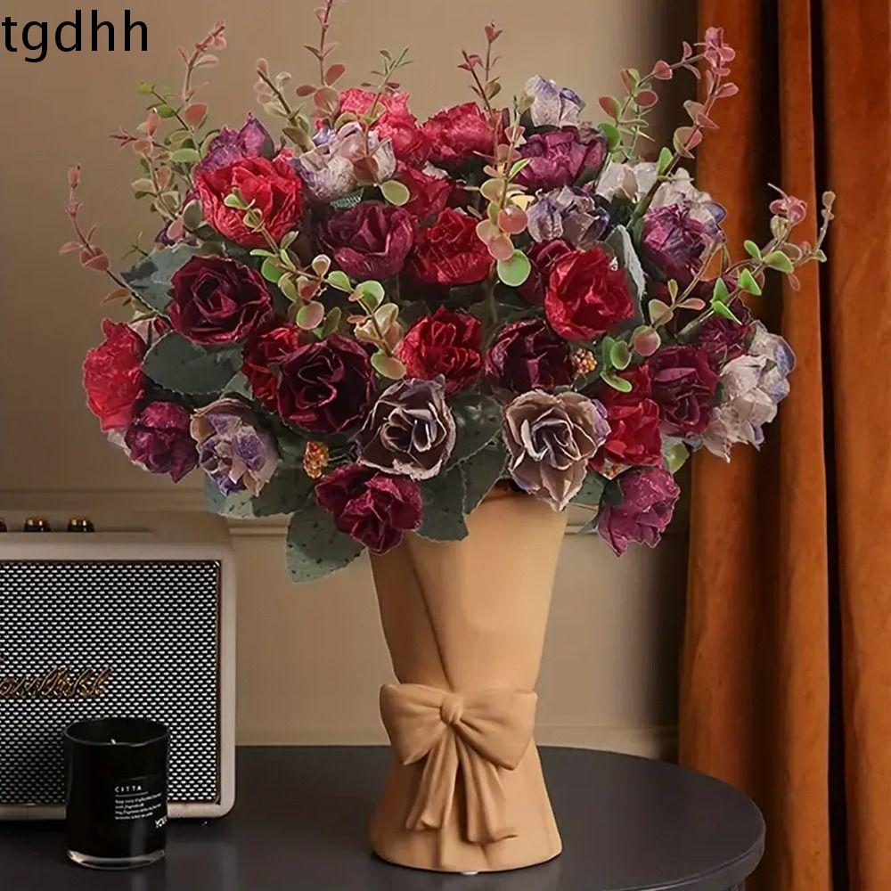 TGDHH Bó hoa Tự làm 21 bông hồng kim cương Lụa mềm Cảm ứng thật Bó hoa hồng mùa thu Hoa giả Cầm tay Hoa giả Quà cưới