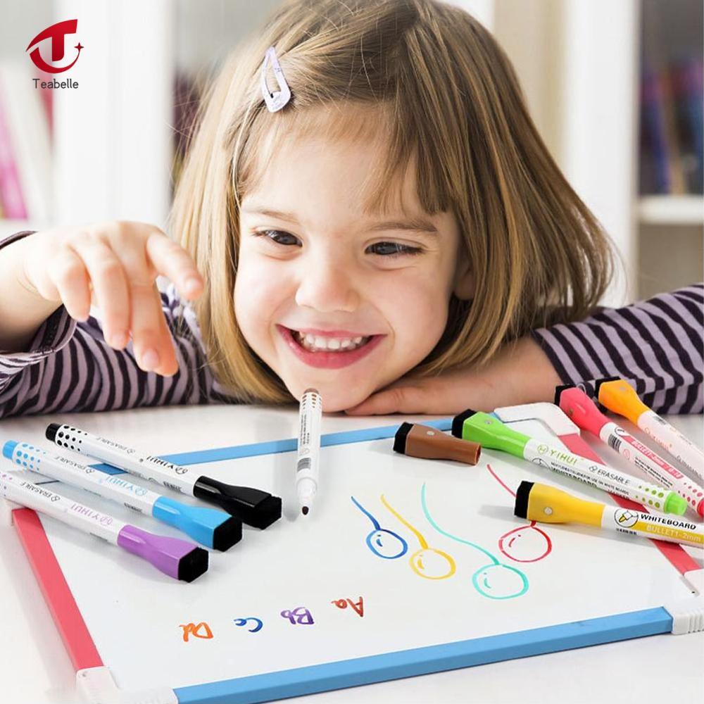 Teabelle 1PC/8PCS Magnetic Whiteboard Markers Erasable Liquid Chalk Markers with Eraser Water-base Ink Quick Drying Office Supplies