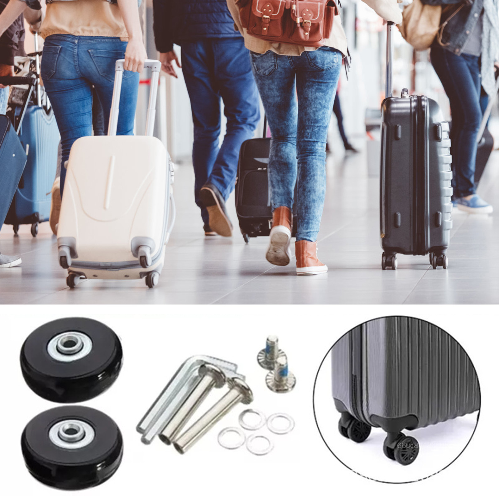 4 cái hành lý cao su thay thế bánh xe với kim loại trục Bộ phận thay thế cho vali hành lý xe đẩy vỏ cứng WT-MY