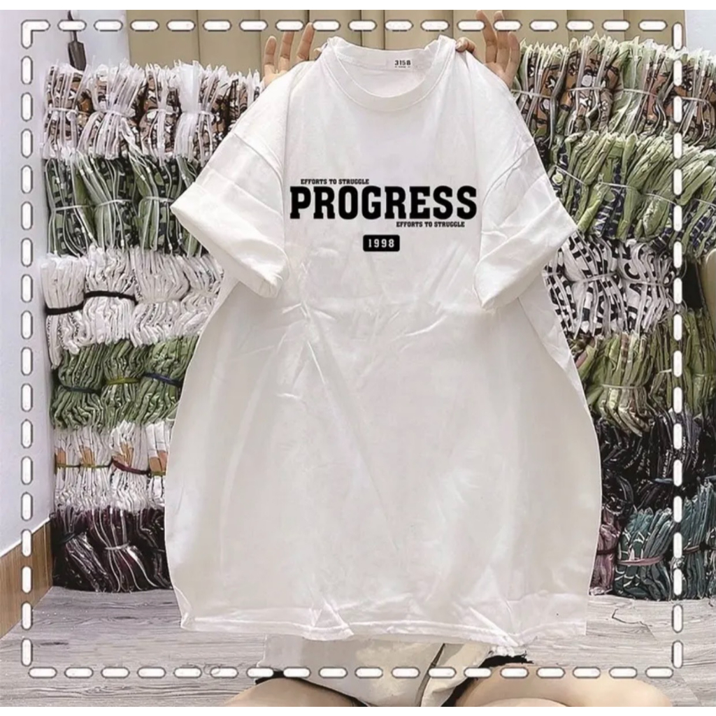 Áo phông thun 3158 nữ nam form rộng tay lỡ chất liệu cotton khô thoáng mát KONOVA in hình chữ PROGRESS