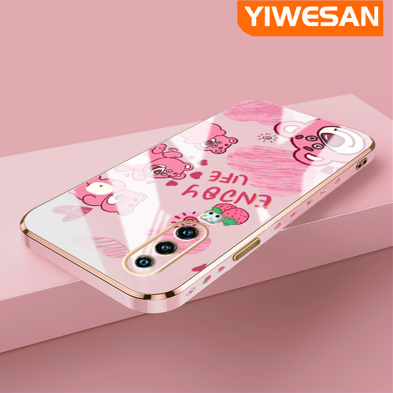 Ốp lưng Yiwesan cho Huawei P30 P30 Pro P30 Lite Ốp lưng hình gấu dâu dễ thương hoạt hình Viền Vuông 