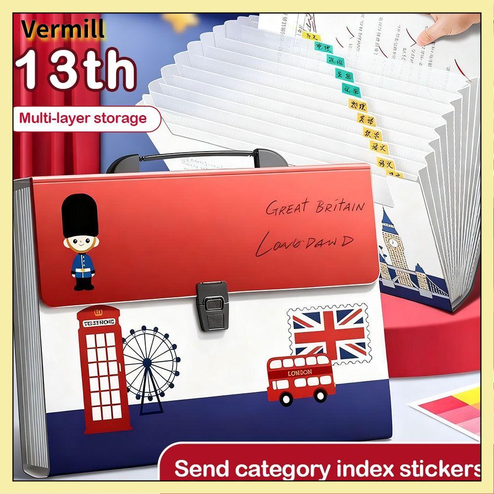 VERMILL Dung lượng lớn Thư mục mở rộng Di động 13 lớp Túi đựng hồ sơ A4  Phong cách Anh Sổ lưu trữ giấy thi Sử dụng cho sinh viên