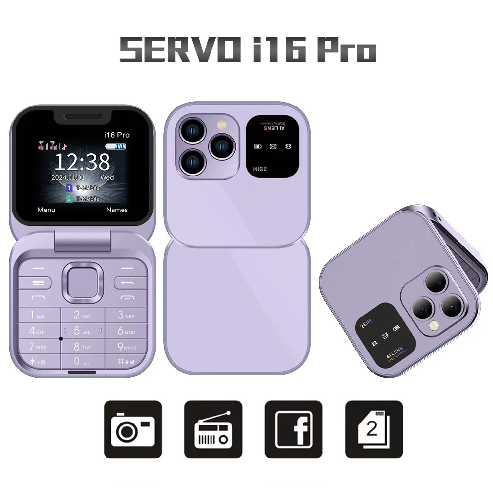 สมาร์ทโฟน โทรศัพท์มือถือ SERVO i16 Pro Mini โทรศัพท์มือถือวิทยุ FM Magic Voice Blacklist Speed Dial การสั่นสะเทือน 2 ซิมการ์ดขนาดเล็กจอแสดงผลโทรศัพท์พับได้