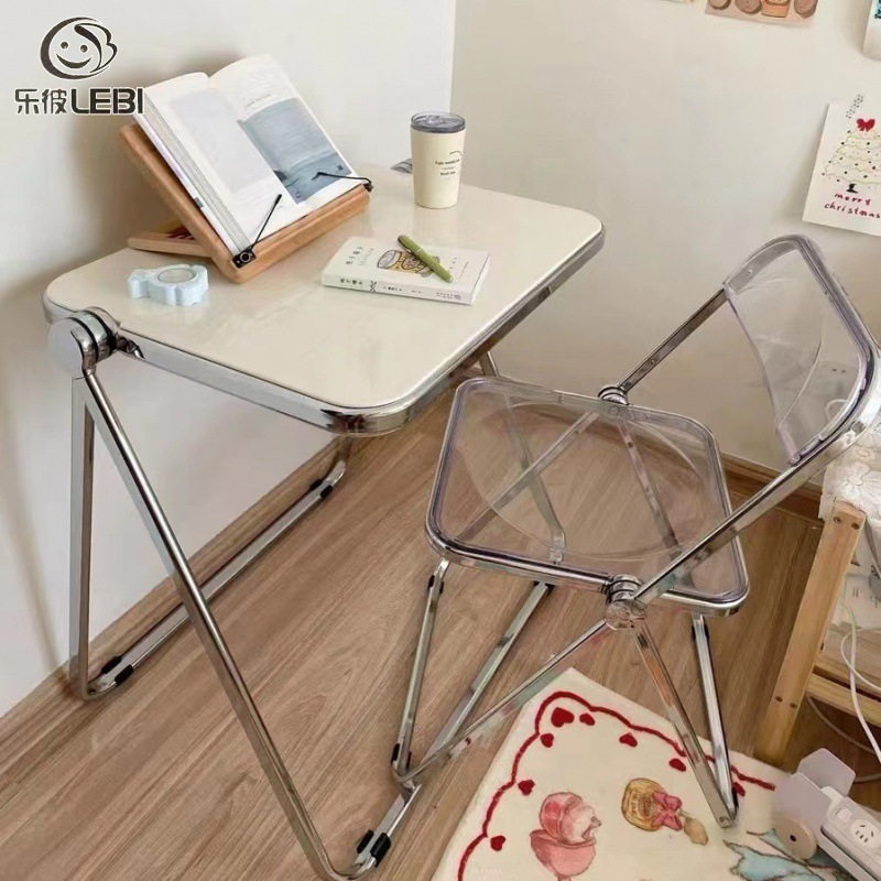 LEBI Bàn xếp văn phòng nhà Cửa trong suốt, ghế Acrylic, bàn ghế Bàn xếp pha lê đỏ