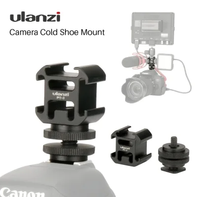 ULANZI PT-3S Triple Cold Shoe Mount + Hot Shoe Universal 1/4" Screw Base Vlog Microphone Mic LED Light Adapter for DSLR Camera