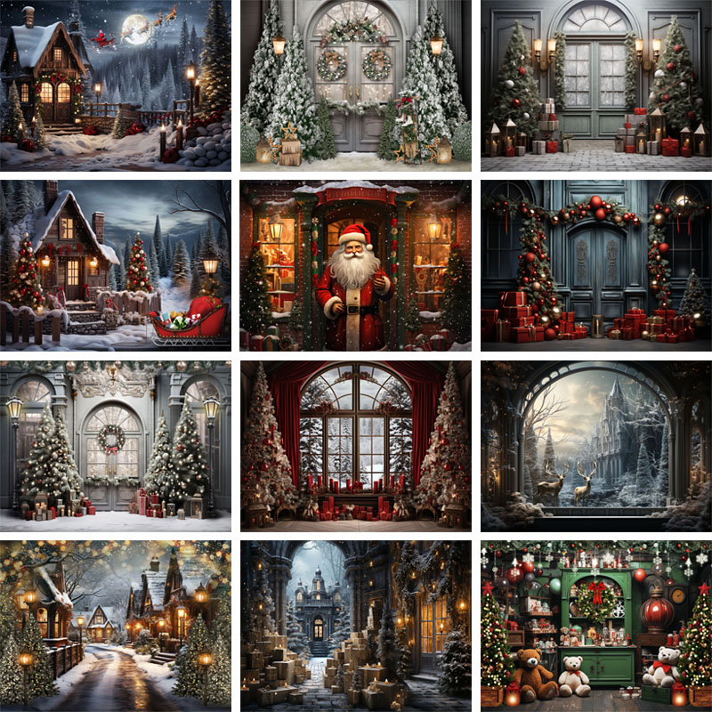 【Limited Time Only】 Nice Decoration Background Indoor Xtmas Tree Fireplace Toy Bear Santa Claus Prof