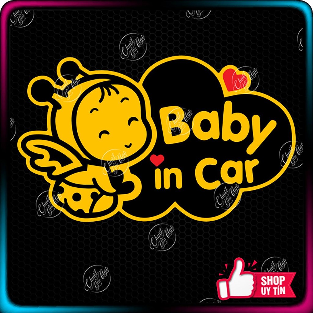 Combo 2 logo sticker 15cm x 9cm Baby In Car dễ thương dán trang trí cho xe ô tô Giá 19,800 Đồng*Miễn phí vận chuyển