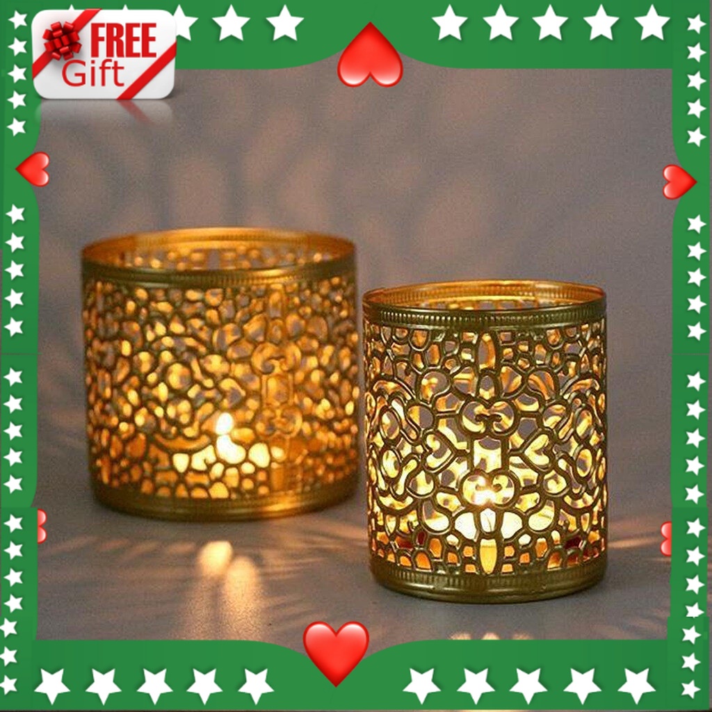 🎁 FREE GIFT 🎁 Nordic Golden Pemegang Lilin Besi Hollow Vintage Bekas Lampu Cincin Meja Candlestick Pe