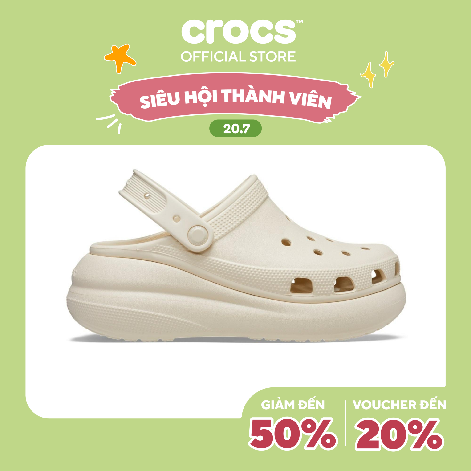 Giày Clog Unisex Crocs Crush Classic - Bone - 207521-2Y2