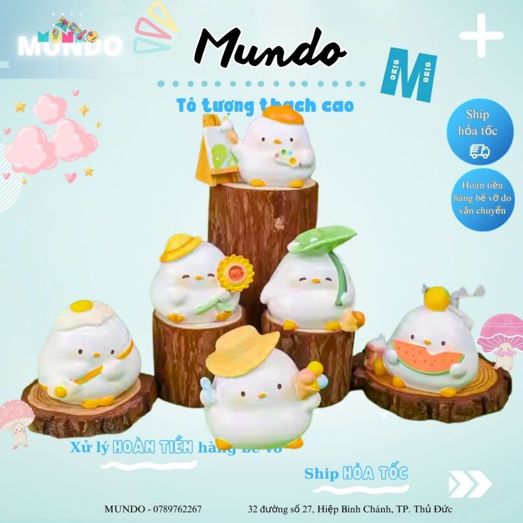 Tô Tượng Thạch Cao Bộ Gà Con Picnic NouJiJi Size M, Tượng Thạch Cao MUNDO