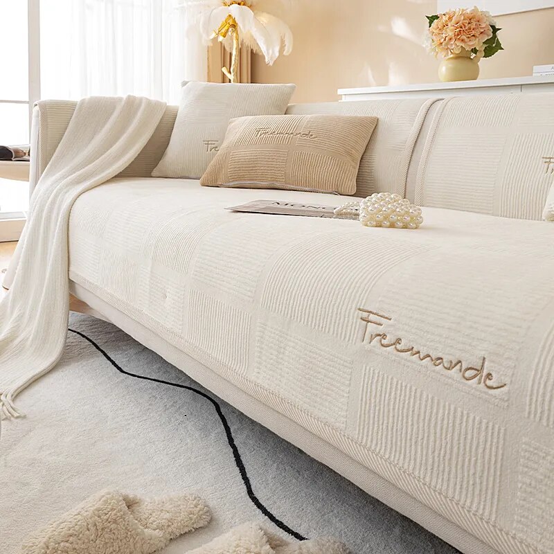Non-SlipThicken Plush Sofa Cushion Mat Modern Simplicity Sofa Towel Home Couch Winter Milk Plush Sofa Cover 1/2/3/4 Seater L Shape