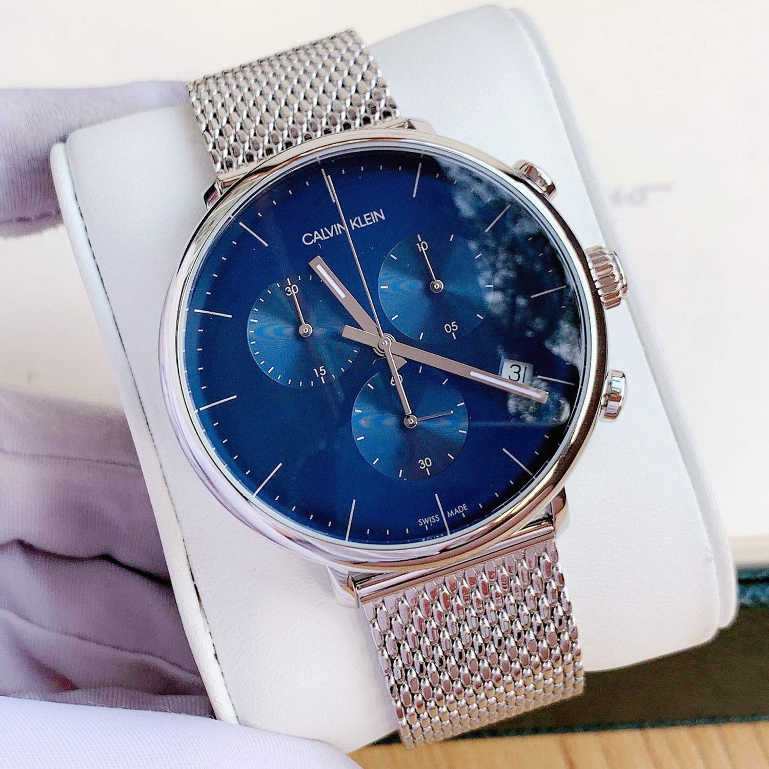 Đồng hồ Nam chính hãng Calvin KleinQuartz K8M2712N Size 43,Mặt xanh