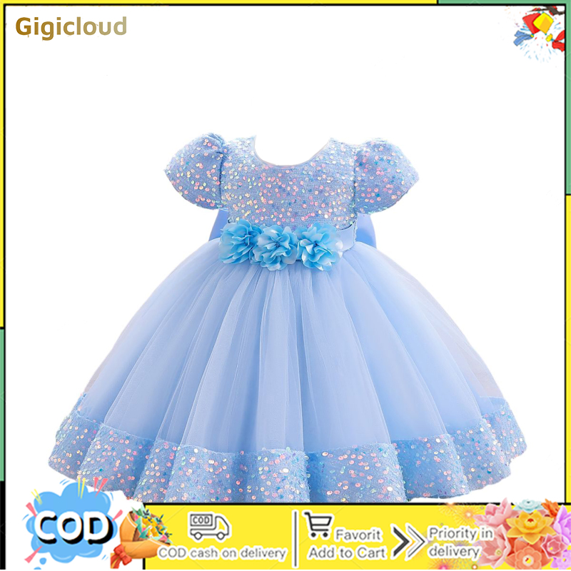 Flower Girl Tutu Dress Litter Girl Tulle Short Sleeve Princess Skirt Big Bowknot Sequins Ball Gown Dresses ราคา 487 บาท*ส่งฟรี