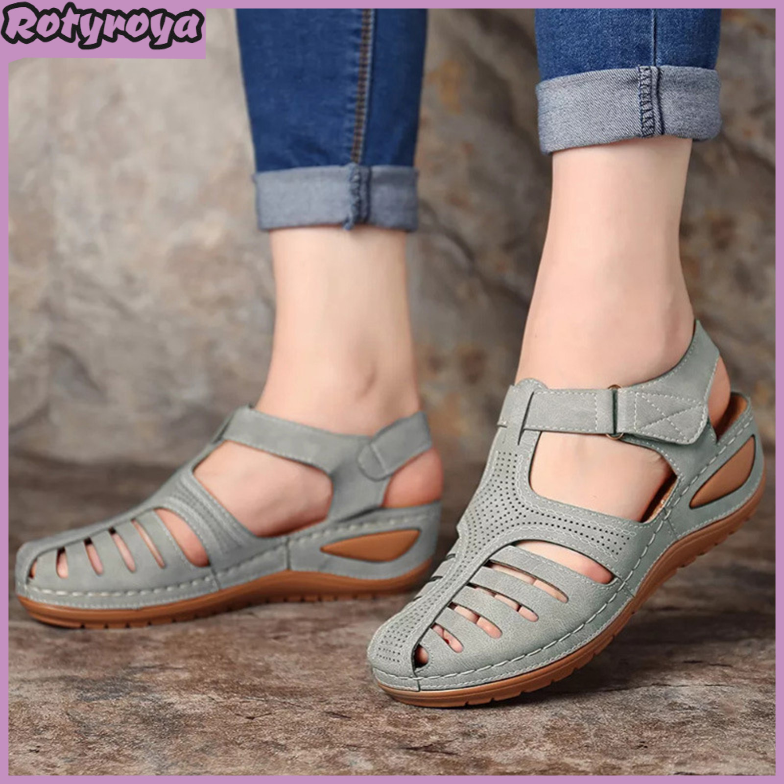 Women's Closed Toe Sandals Bohemian Style Wedge Sandals Summer Gladiator Sandals with Ankle Strap for Beach Street Travel ราคา 521 บาท*ส่งฟรี