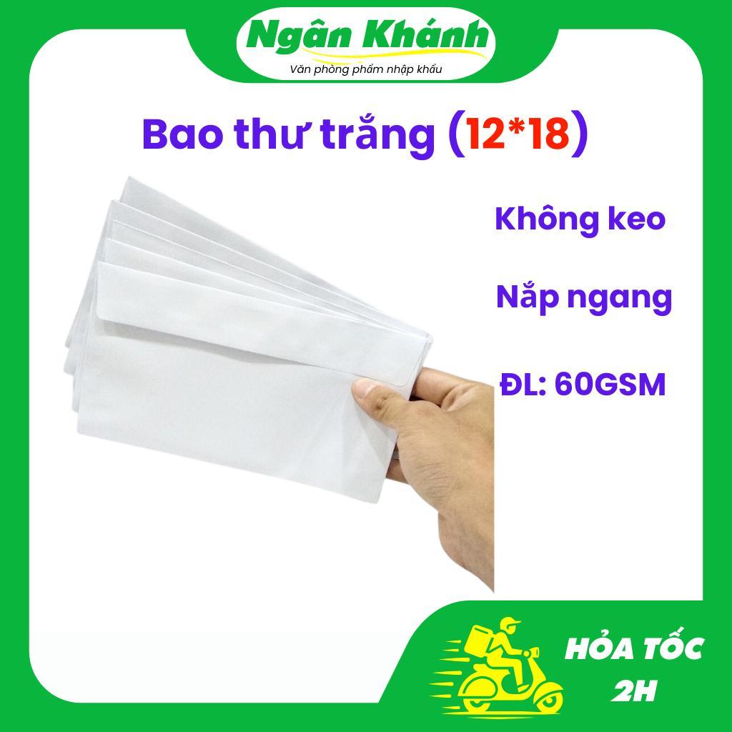 1 Xấp (100 cái) bao thư trắng đựng tiền khổ 12*18 định lượng 60gsm KHÔNG KEO (nắp ngang) dùng đựng tiền lương sài 1 lần- SP000694