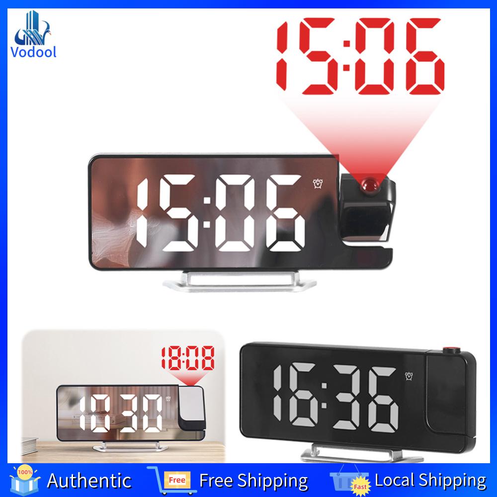 [Votool Home Mall] กระจก LED นาฬิกาดิจิตอล Mains และแบตเตอรี่ดำเนินการฉายนาฬิกาปลุกดิจิตอลความสว่างปรับโปรเจคเตอร์นาฬิกาดิจิตอลจอแสดงผลขนาดใหญ่สำหรับห้องนอนหนัก