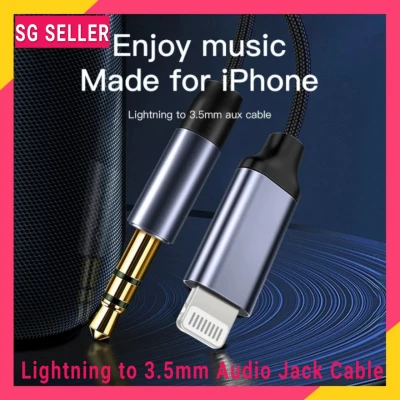 (SG Seller&Premium Quality) lightning to 3.5mm audio Jack cable Male to Male Audio Aux Cable For iPhone 11 Car Headphone Speaker Wire Line Aux Cord black colour 1meter