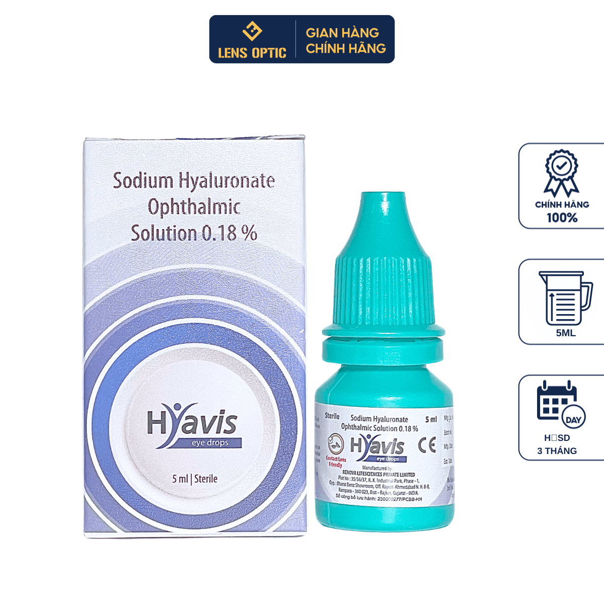 Nước Mắt Nhân Tạo HYAVIS 5ml - Nước nhỏ mắt, cấp ẩm dành cho kính áp tròng (lens) - LensOptic