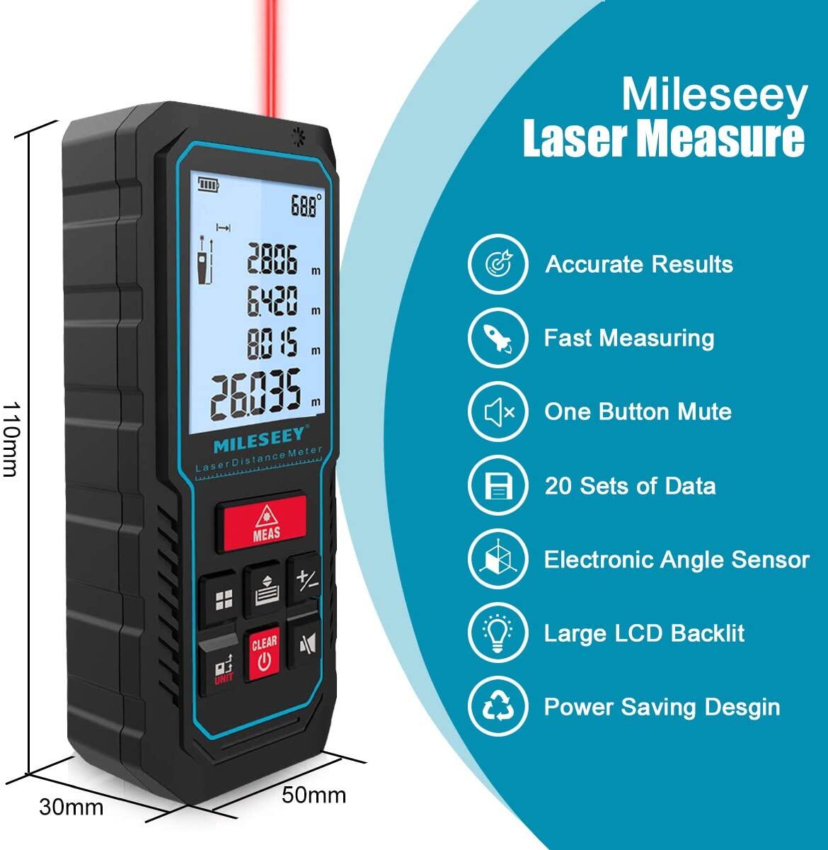 Mileseey S2 Laser Measure Rangefinder Handhold Mini Distance Range Finder Angle Meter Fast Result Screen For Home Construction