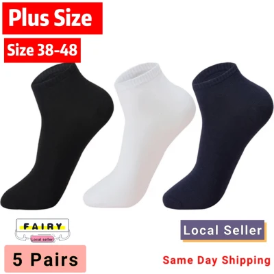 （5 Pairs) Men Socks Plus Size Men Cotton Boat Socks Basic Ankle Breathable Casual Socks Classic Black Socks Male Teenager Socks